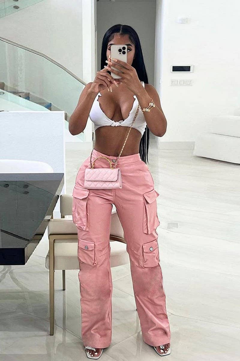 WOMEN HIGH WAIST MULTI POCKET SLIM FIT PANTS_CWBLP0282