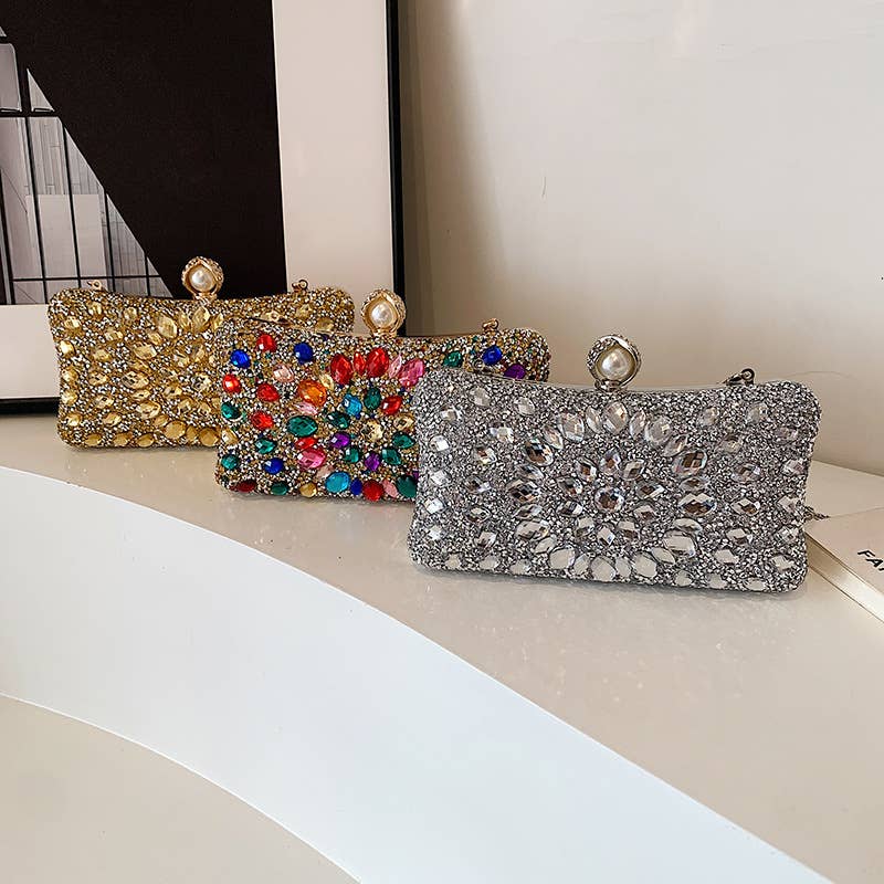 Fashionable colored diamond crossbody chain bag