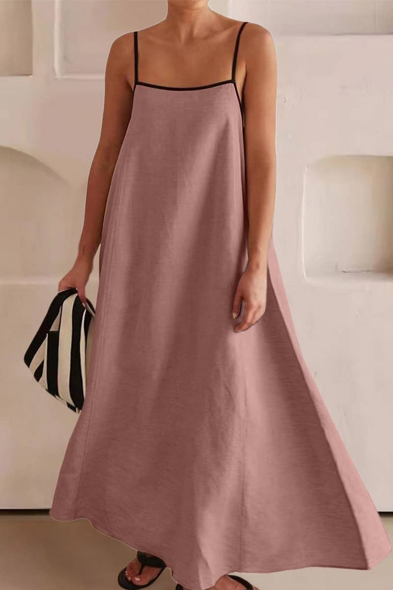 CWDMD5469_FASHIONABLE CONTRAST COLOR SLING DRESS