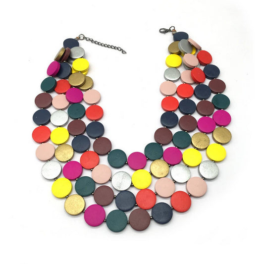 VINTAGE COLORFUL ETHNIC STYLE WOODEN BEAD NECKLACE