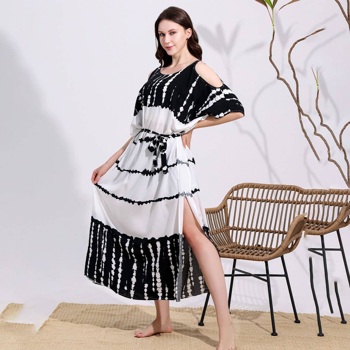 Rayon Tie-Dye Off Shoulder Beach Cover-Up_CWMM6152