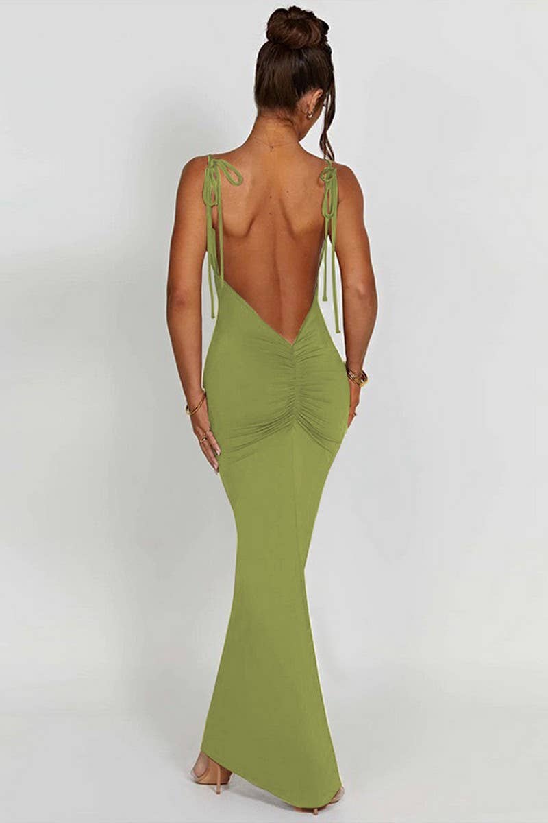 CWDMD4949_SEXY BACKLESS RUCHED SLIP DRESS