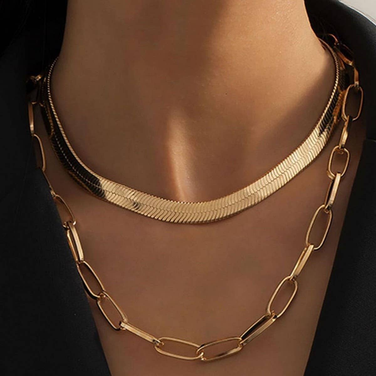 SNAKE CHAIN COMBINATION MULTI-LAYERED NECKLACE_CWMM3621