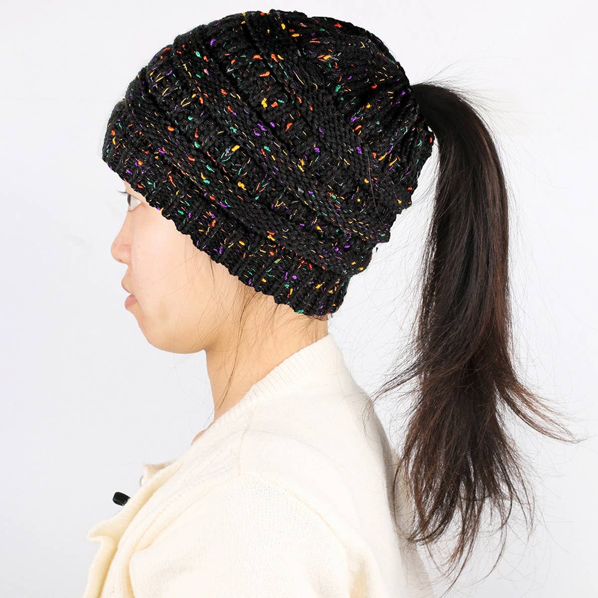 CWAHA07209_WINTER PONYTAIL HAT FASHIONABLE CABLE BEANIE