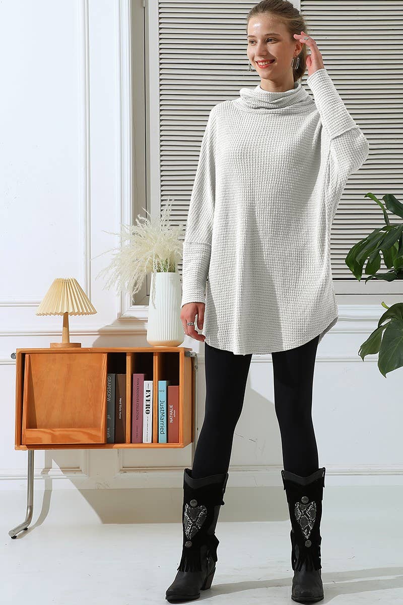 CWDSD10413_Cowl Neck A-Line Tunic Kint Top