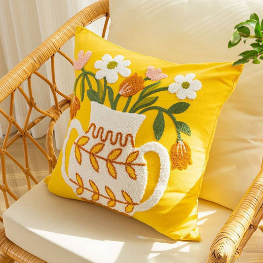 Yellow Floral Embroidered Pillow Cover for Sofa/Bed_CWMM7694