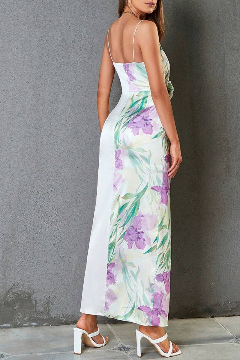 CWDHL0487_SUMMER FLOWER PRINT SPLIT HALTER DRESS LONG