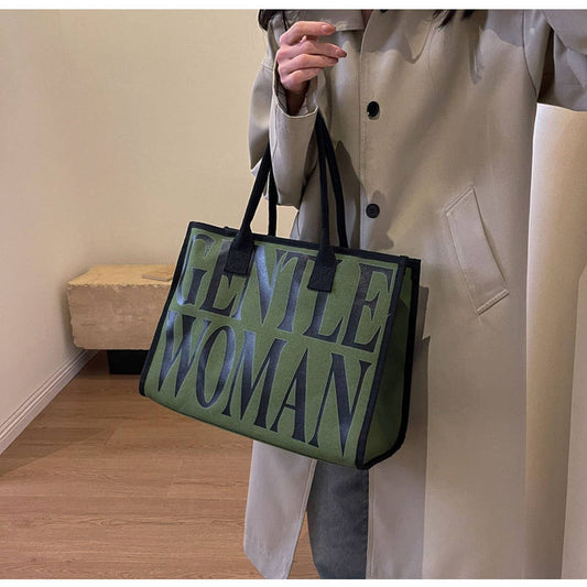 VINTAGE LETTER PRINT TOTE CANVAS BAG_CWAB2681