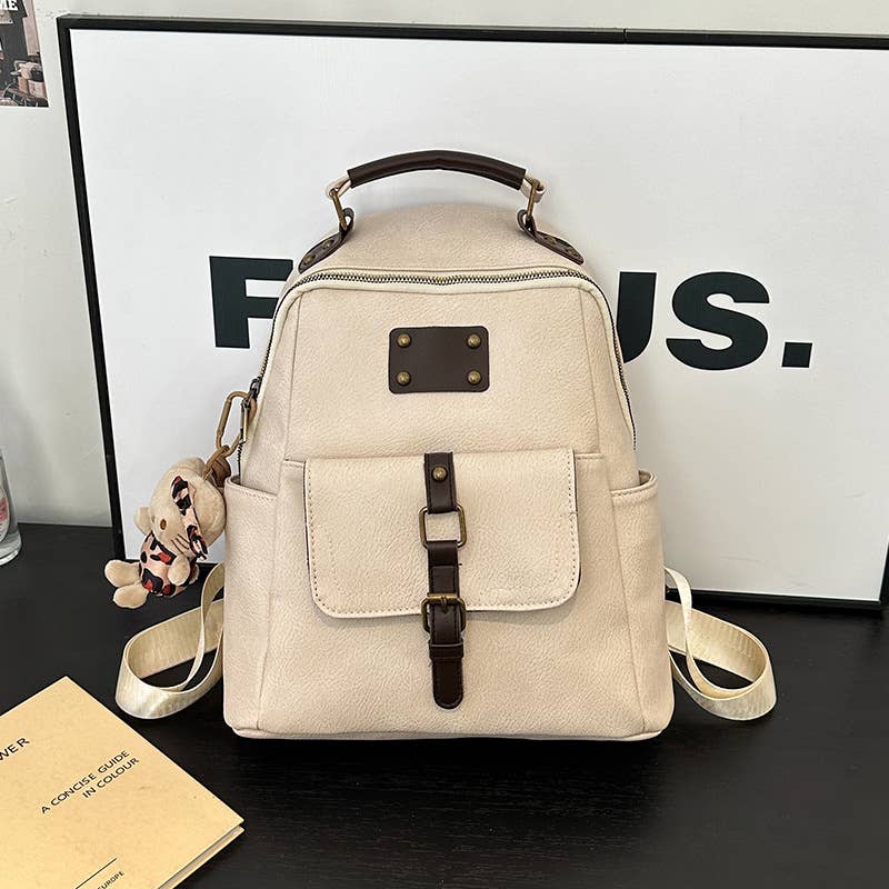 Retro large-capacity leather commuter backpack