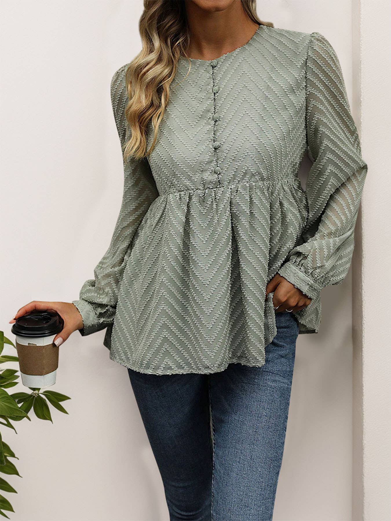 SOLID COLOR LONG SLEEVE JACQUARD SHIRT