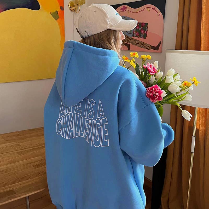 Letter-printed long-sleeved hooded hoodie for women