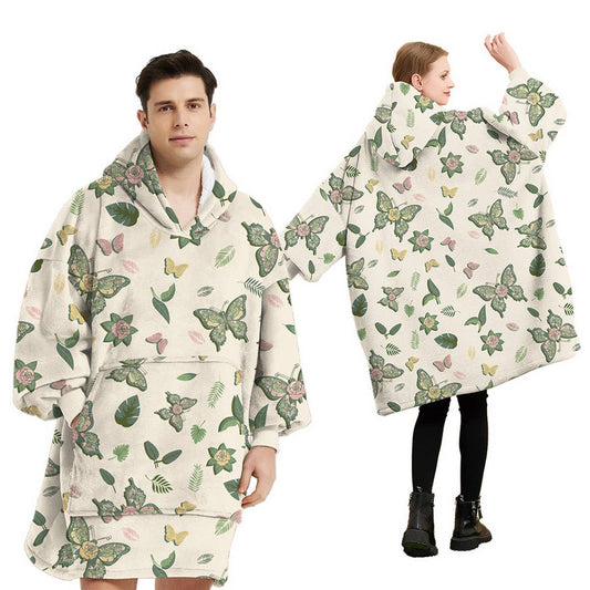 Wearable Flannel TV Blanket with Sleeves & Pocket