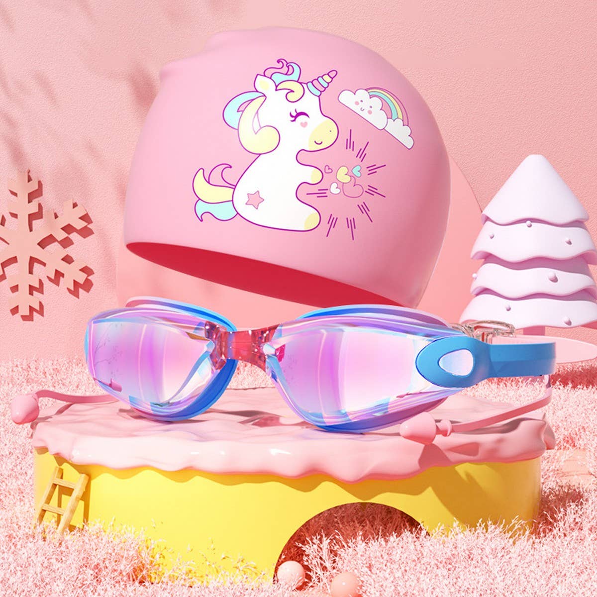 Kids HD Anti-Fog Swim Goggles & Cap ? Cute Style