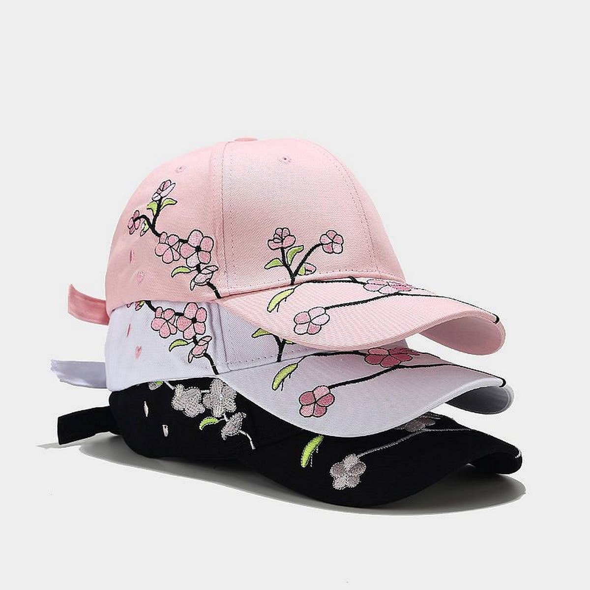 Embroidered Peach Blossom Cotton Baseball Cap CWAH1639
