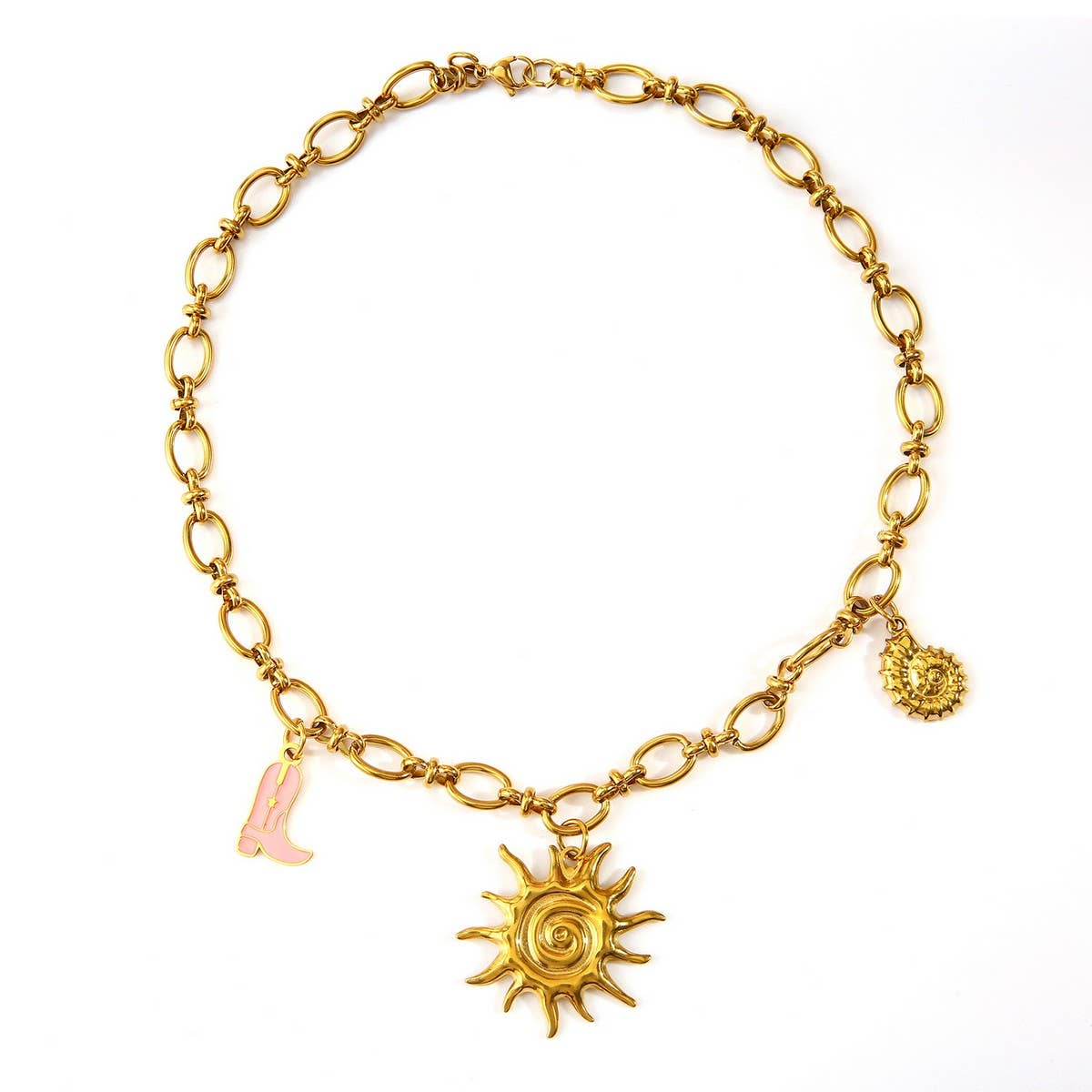 Ocean Style Steel Necklace with Shell & Fish_CWMM8834