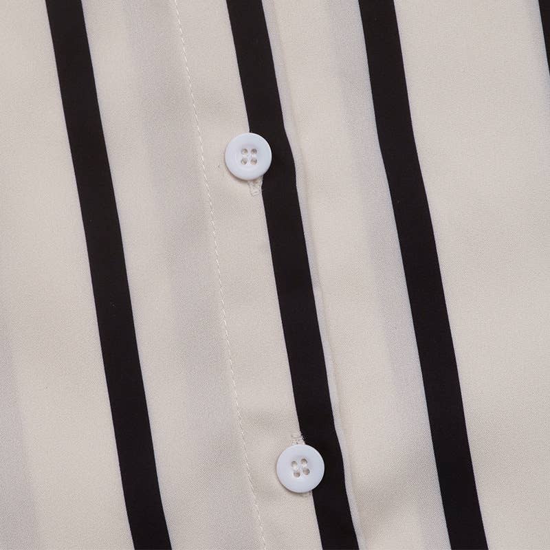 STAND COLLAR STRIPED SINGLE BREASTED SHIRT