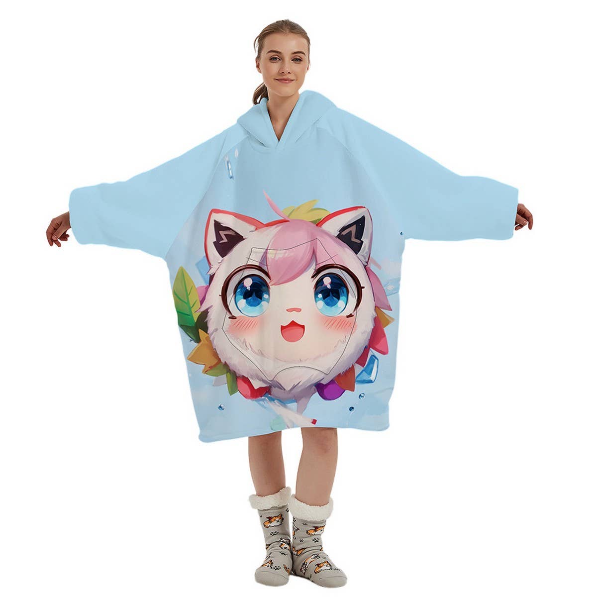 Double-Layer Sherpa Fleece Hoodie Blanket Wear