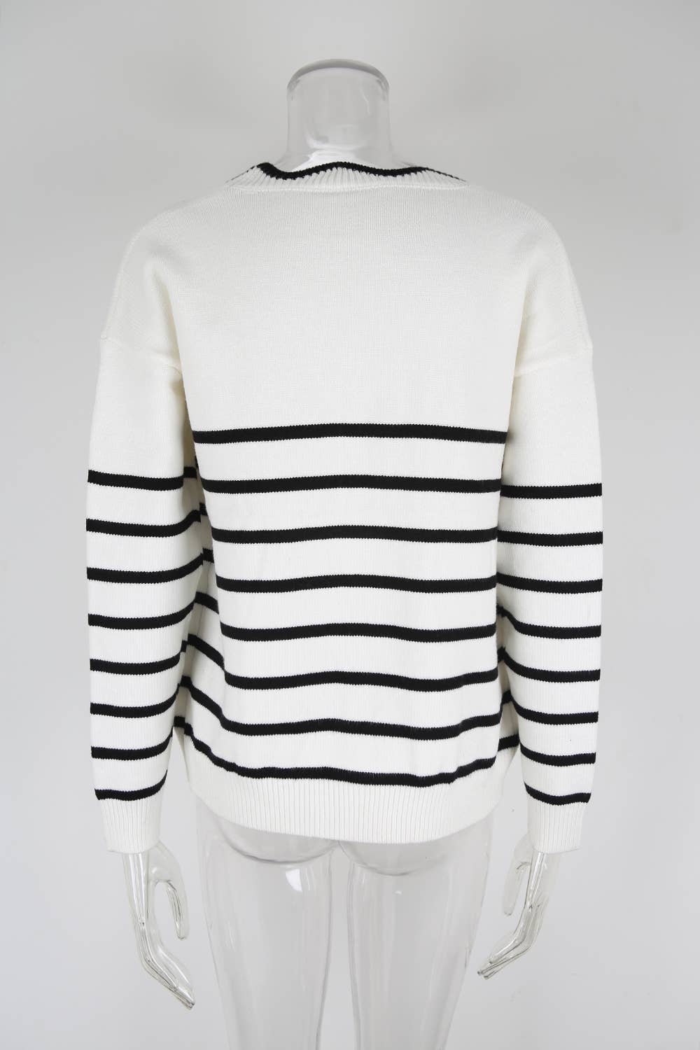 Striped color-blocked loose drawstring cardigan