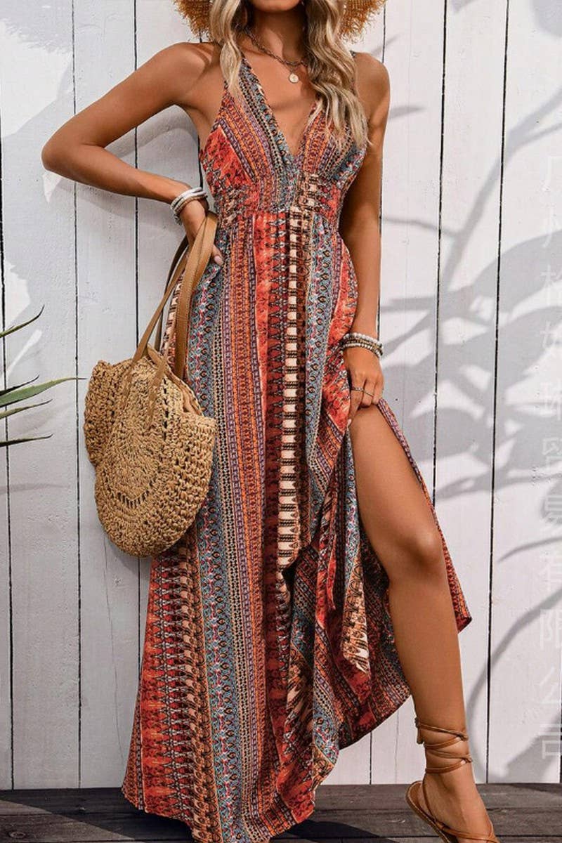 CWDMD6122_FLORAL PRINT V-NECK SLEEVELESS MAXI DRESS