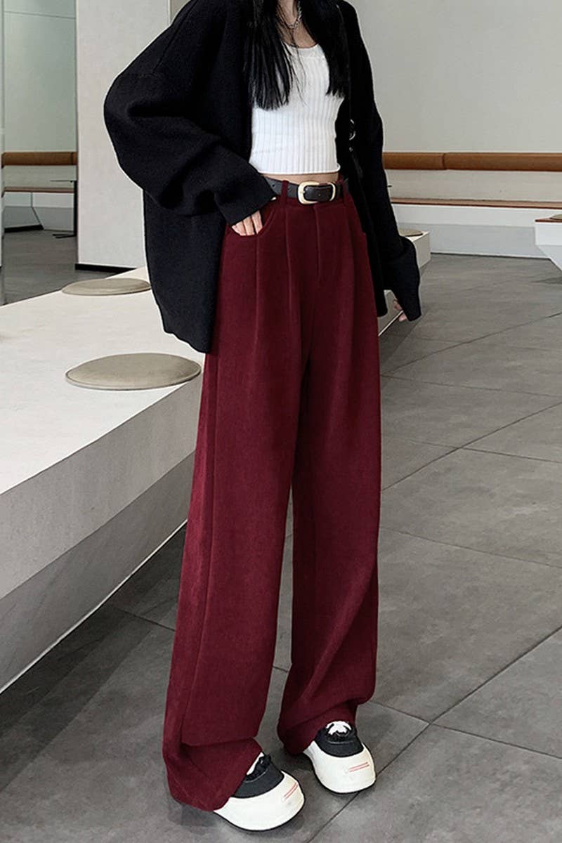 Straight leg high-waisted casual wide-leg pants