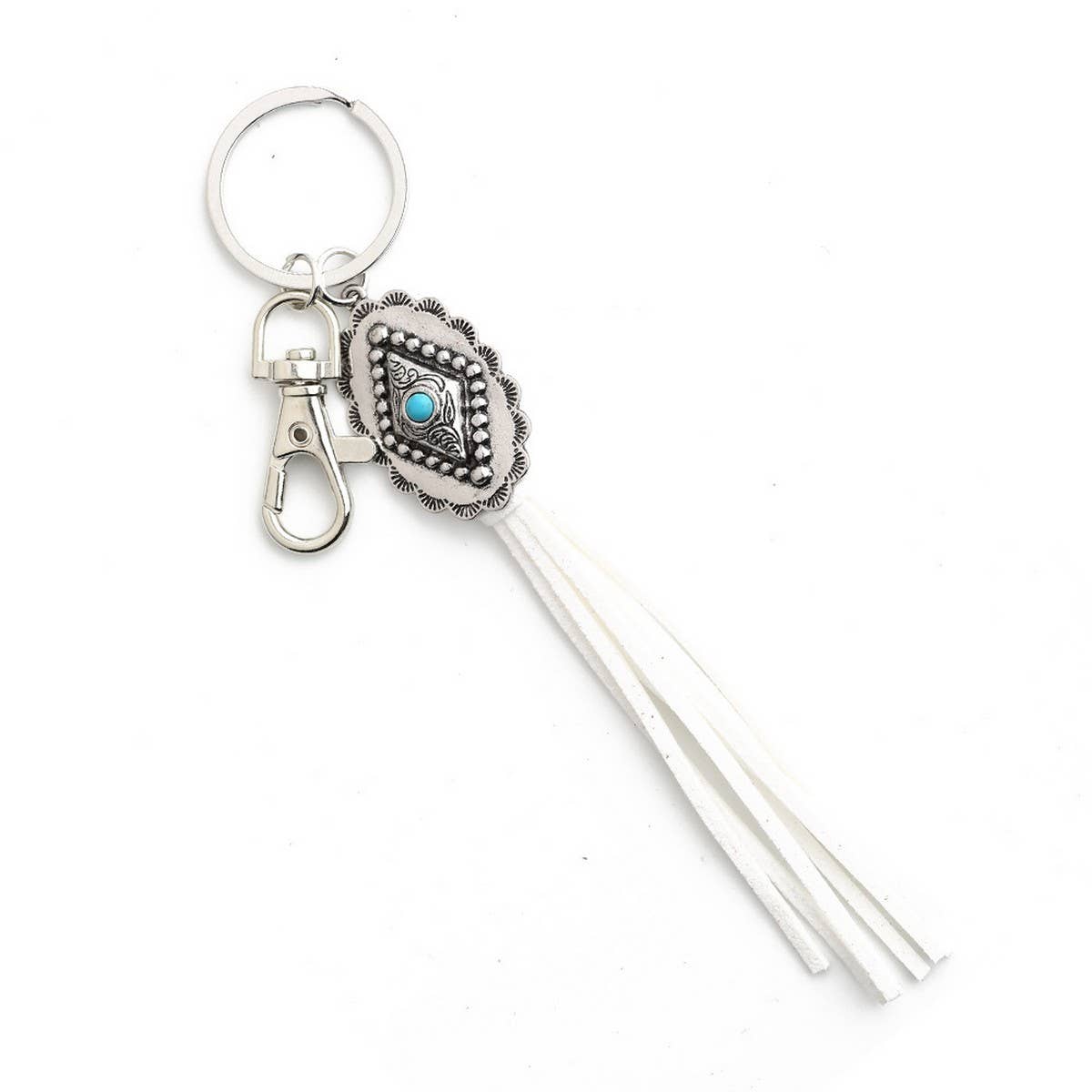 Boho DiamondKeychain withTassel and TurquoiseCharm_CWAB5082