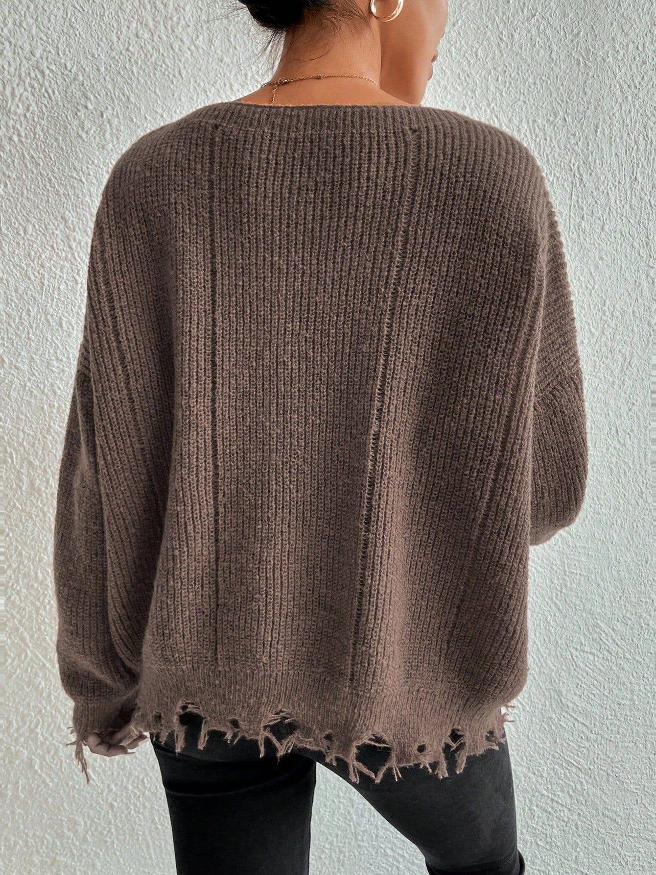 Solid color round neck hole loose sweater