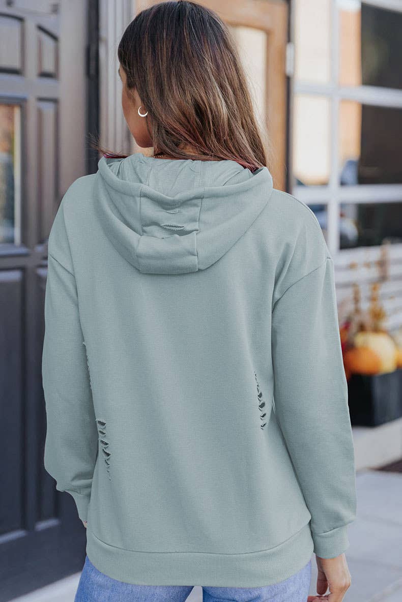 SOLID COLOR ALL-IN-ONE RIPPED HOODIE JUMPER