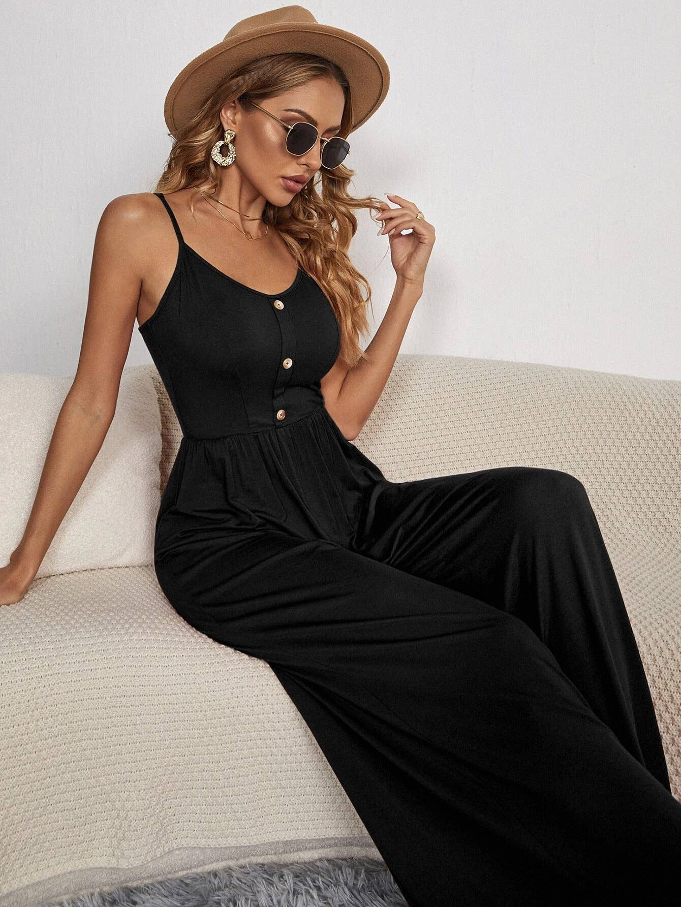 SUMMER SOLID COLOR PULLOVER SLEEVELESS JUMPSUIT