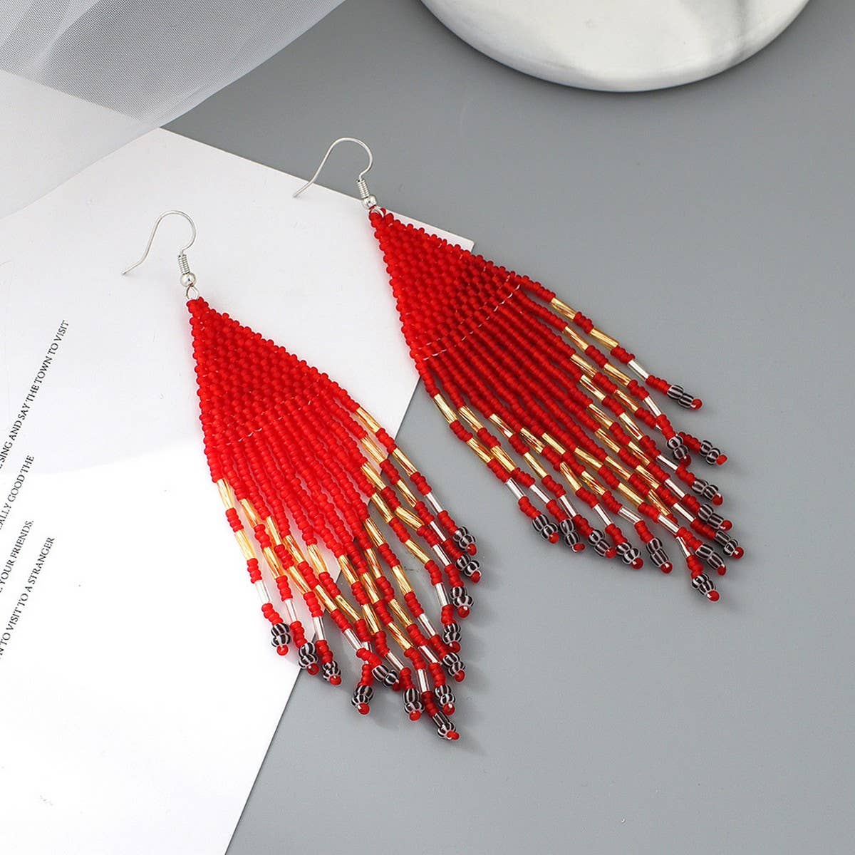 BOHEMIAN TASSELS DANGLE EARRINGS BEADED_CWAJE0754