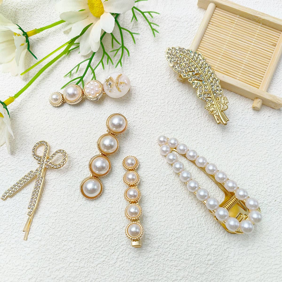 6PCS BOW FAUX PEARL DEARL DECOR HAIR CLIP_CWAHA0158