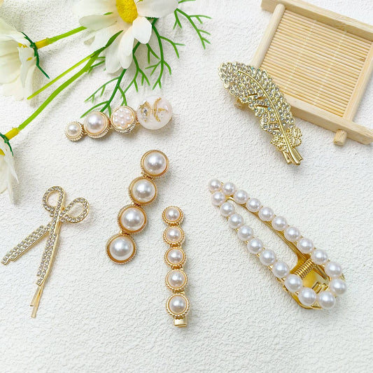 6PCS BOW FAUX PEARL DEARL DECOR HAIR CLIP_CWAHA0158