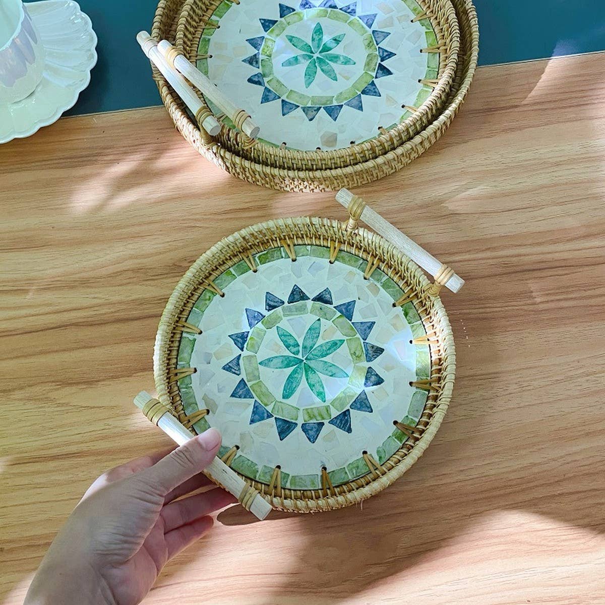 RATTAN SHELL STORAGE BASKET THREE-PIECE SET_CWMM4492