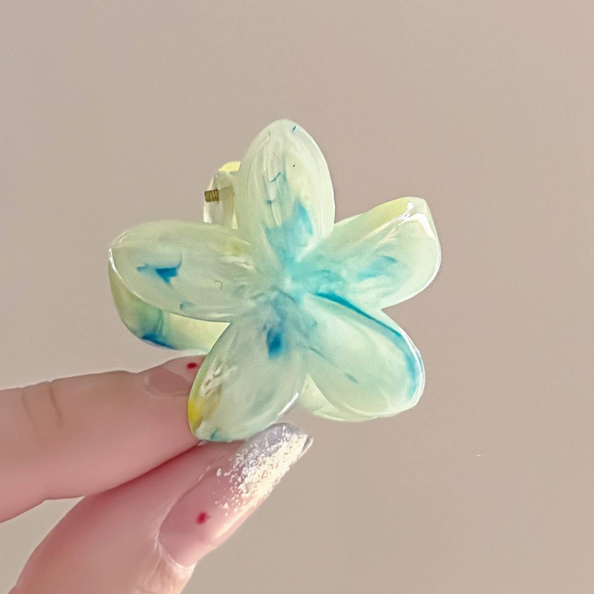 Mint Plumeria Acrylic Hair Claw - Tie-Dye Clip