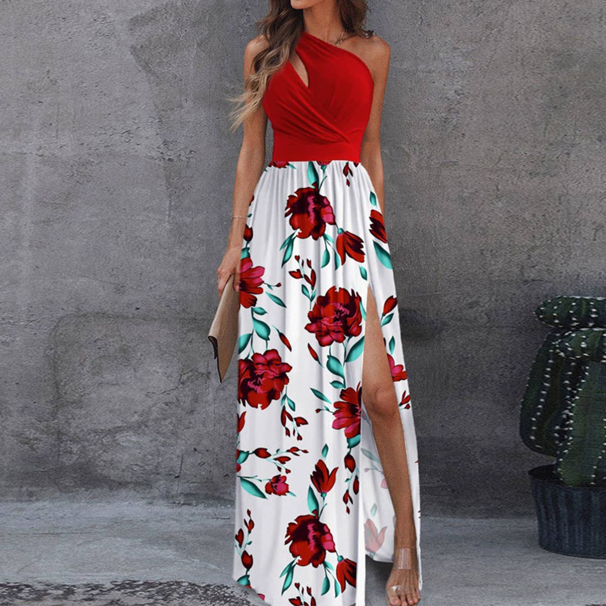 Sleeveless high-waisted slit dress elegant style