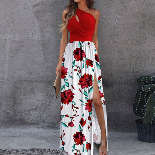 Sleeveless high-waisted slit dress elegant style