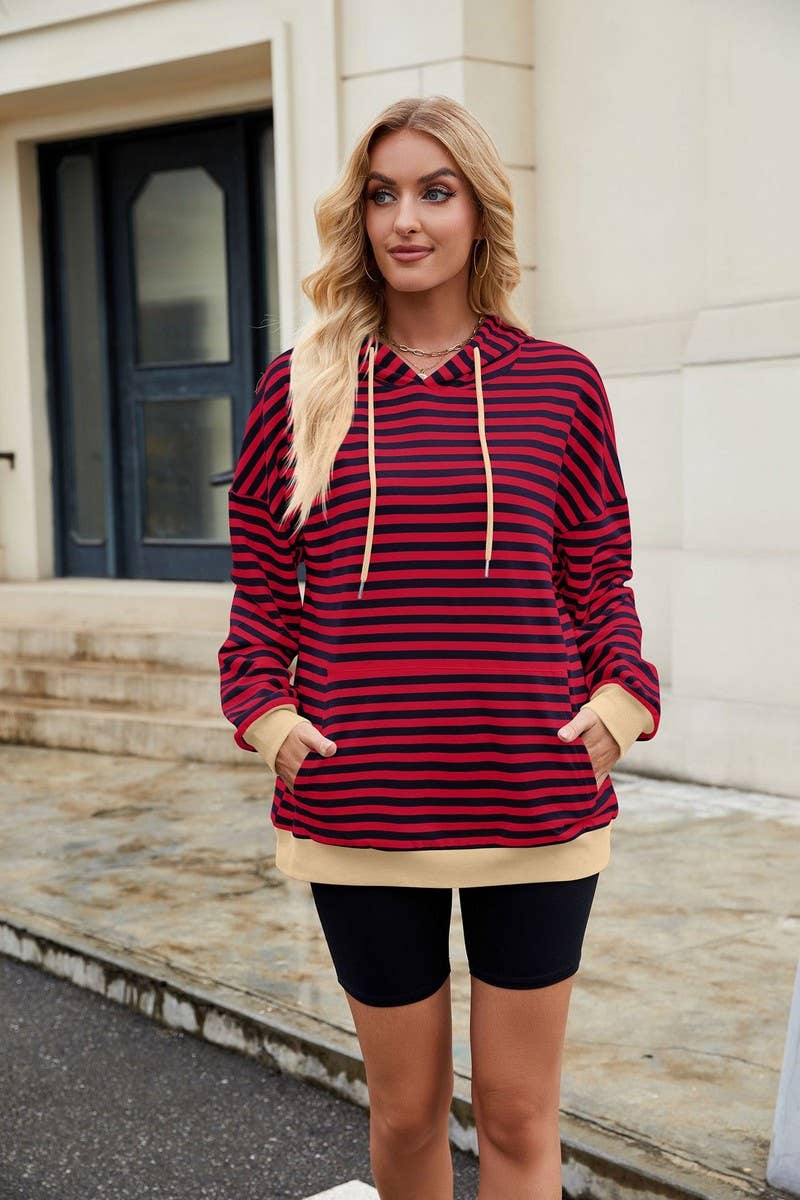 CWOHOL1112_STRIPED LOOSE HOODED CONTRAST COLOR SWEATSHIRT