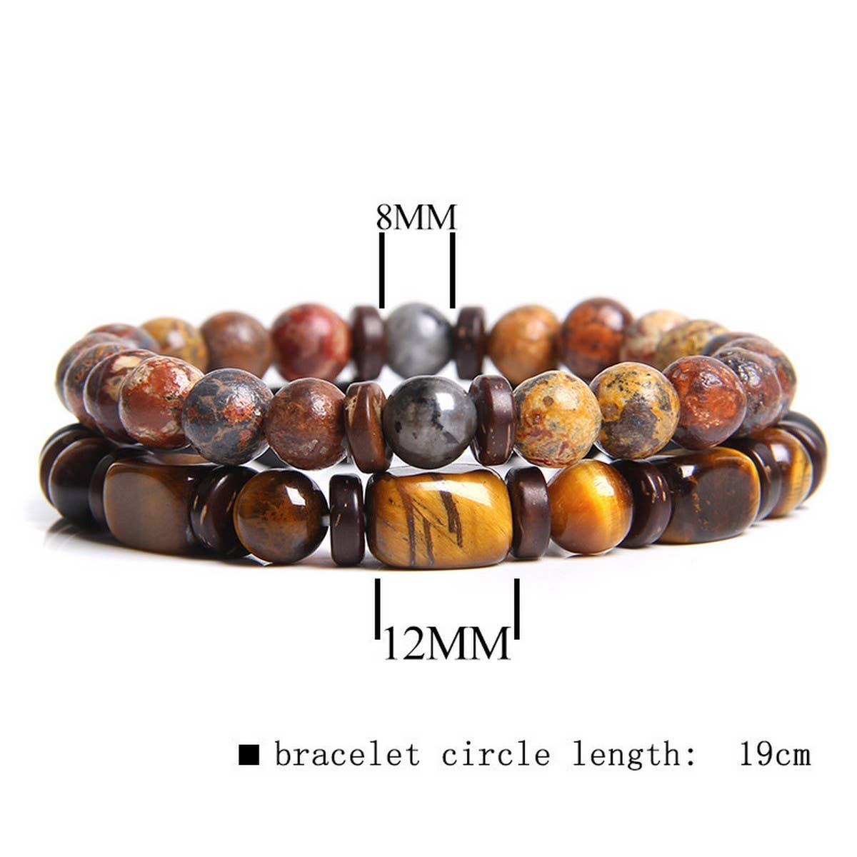 CWAJE4218_MEN'S TIGER EYE BEAD DOUBLE LAYER BRACELET
