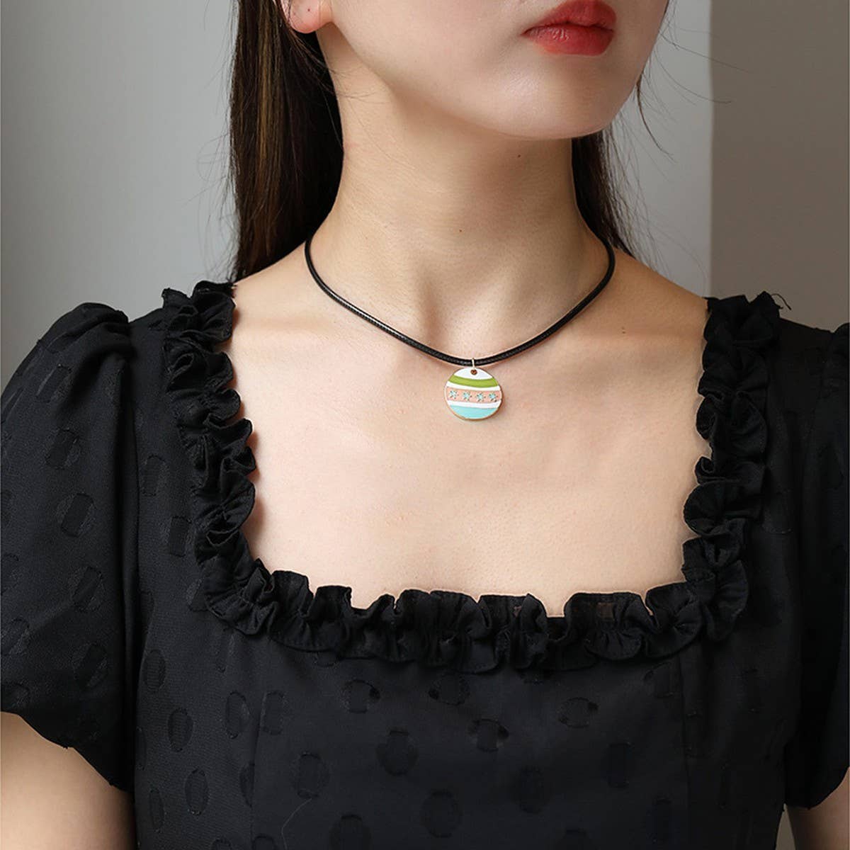 COLORFUL ENAMEL PENDANT NECKLACE EARRINGS SET