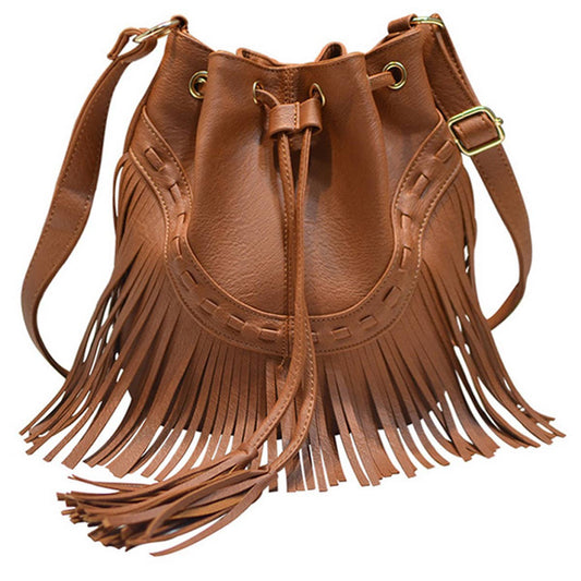 WOMEN LEATHER TASSEL BUCKET BAG_CWAB0791
