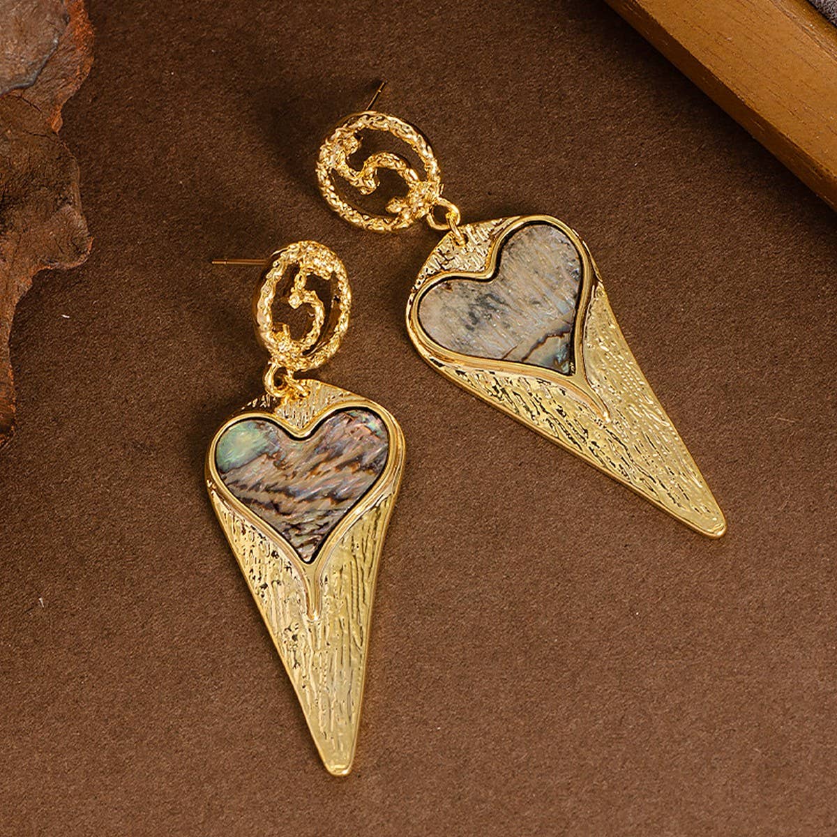 SILVER NEEDLE COLORFUL ABALONE HEART EARRINGS
