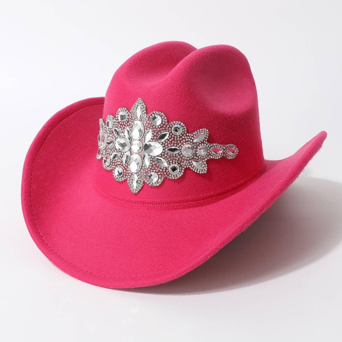 Luxury Rhinestone Felt Western Cowboy Fedora Hat_CWAH3626