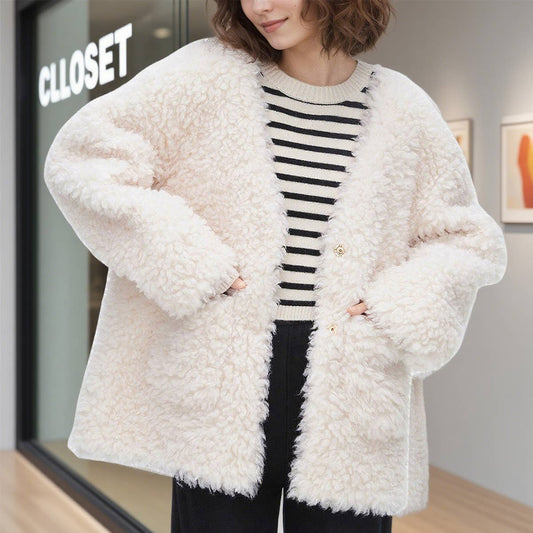 Lamb wool and velvet thickened coat