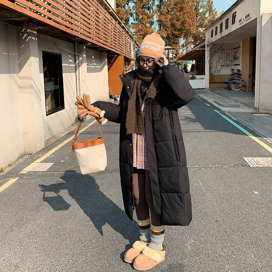 Thick padded jacket long over knee padded jacket