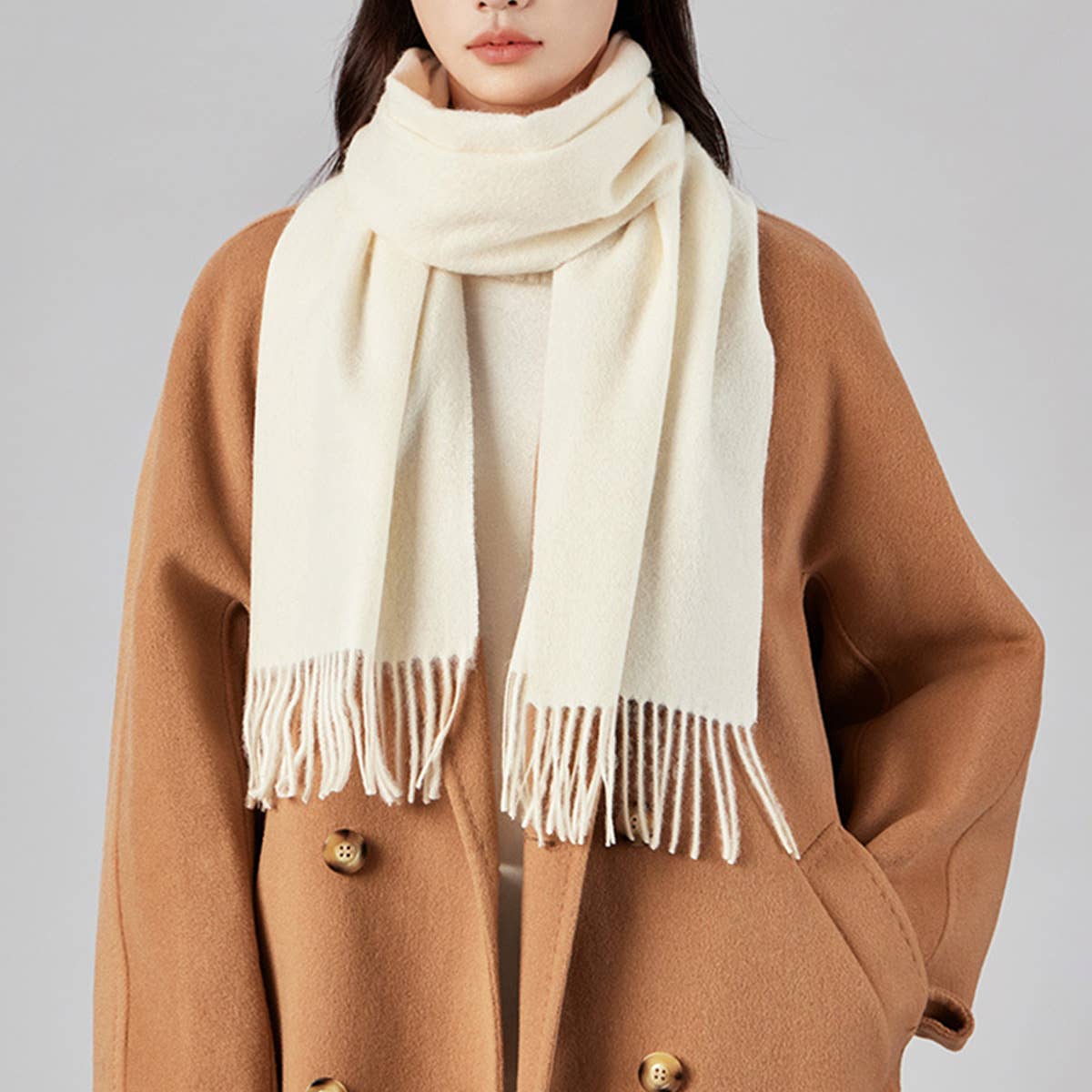 100% Wool Solid Scarf ??Elegant Unisex Spring Wrap_CWASC1093