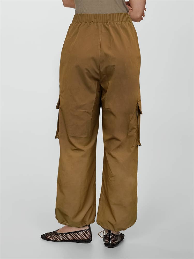 Casual loose cargo pants with ankle elastic strap