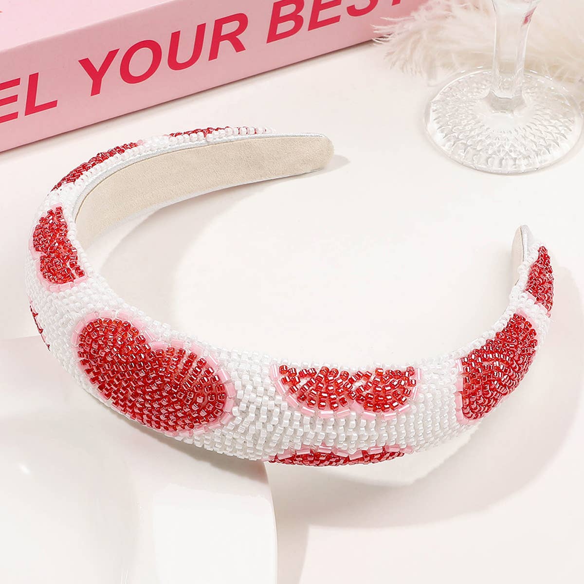 FULL DIAMOND RICE BEAD HEART HEADBAND