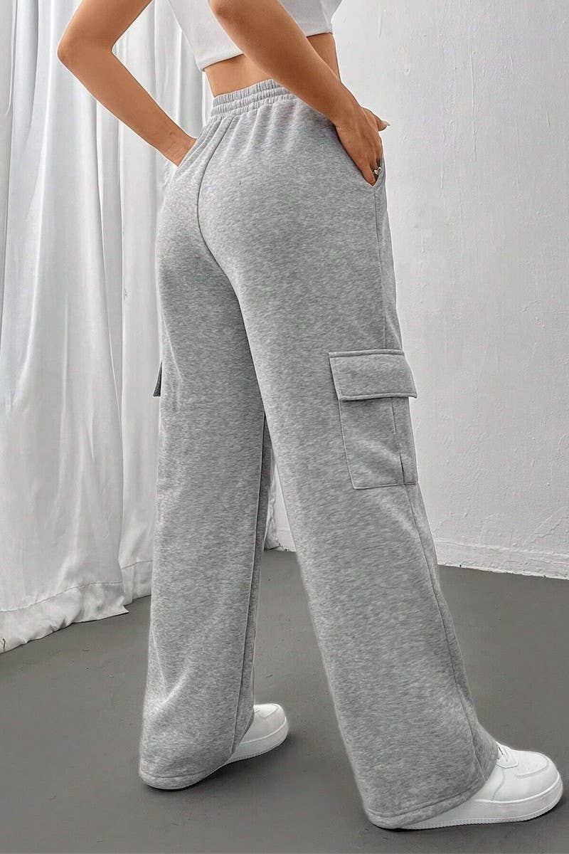 CWBLP0975_POCKET ELASTIC WAIST STRAIGHT WIDE LEG SWEATPANTS