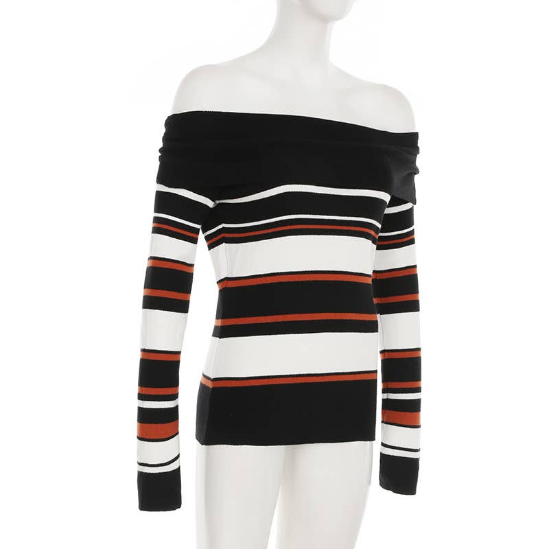 SLOUCHY STRIPED SWEATER IN CONTRASTING COLORS