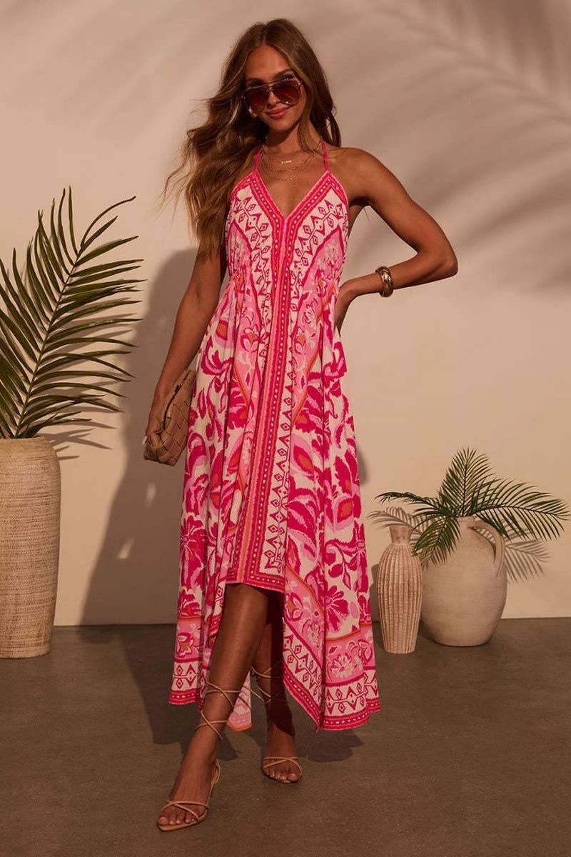 CWDMD5509_ELEGANT OFF SHOULDER V NECK FLORAL MAXI DRESS