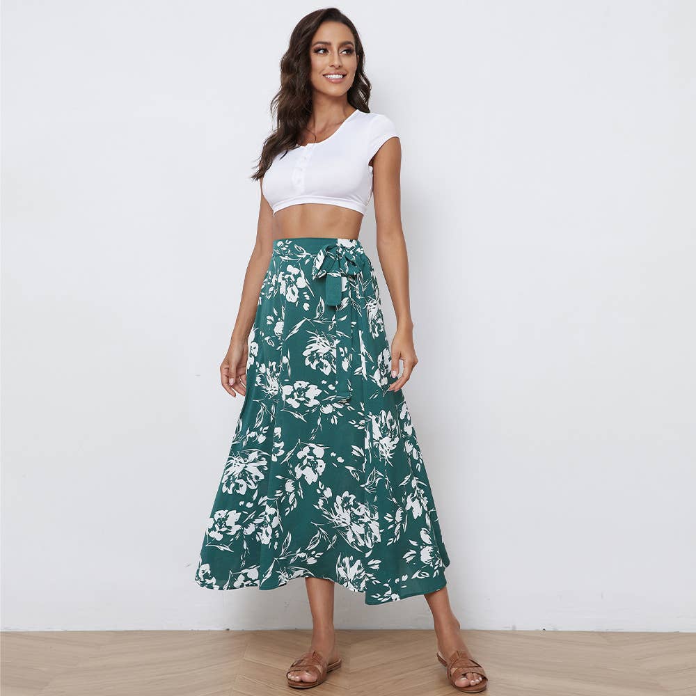 Floral slim fit loose bow skirt